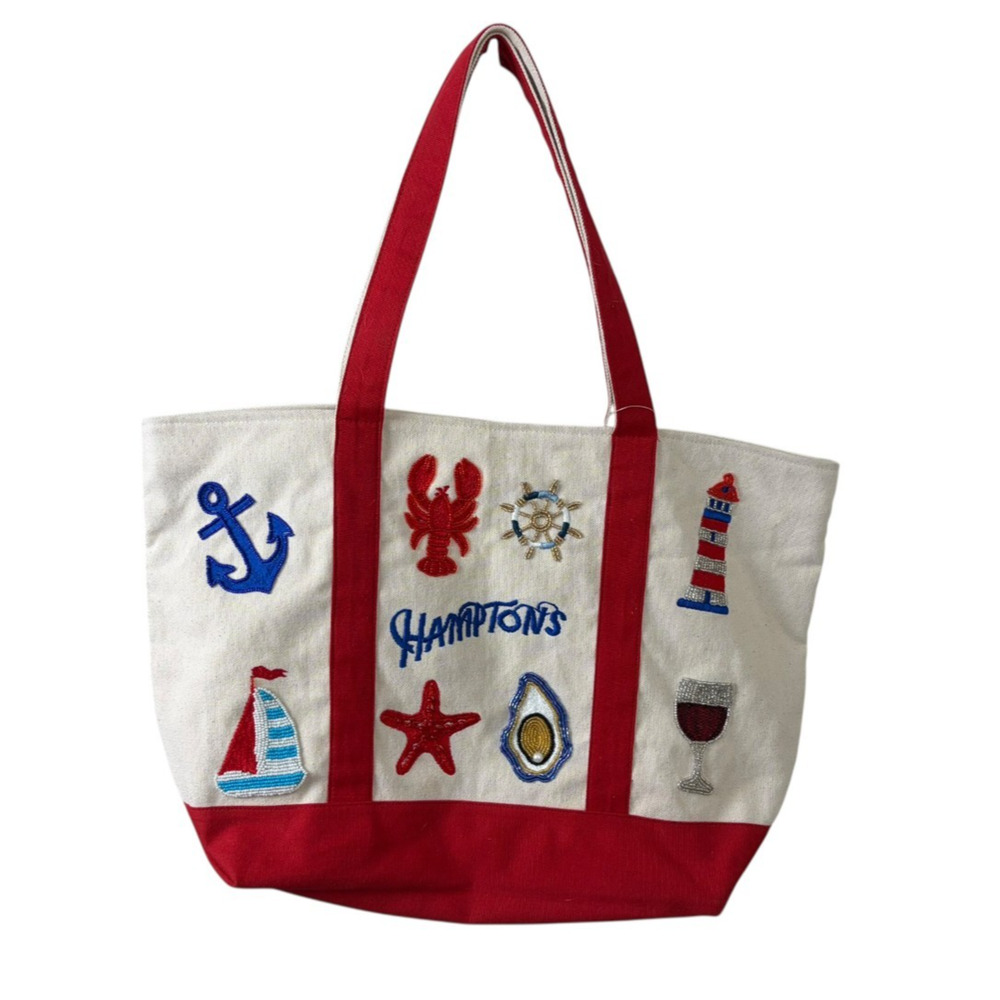 America and Beyond NEW Limited Edition Hamptons Beaded Tote Lobster Oyster Boat